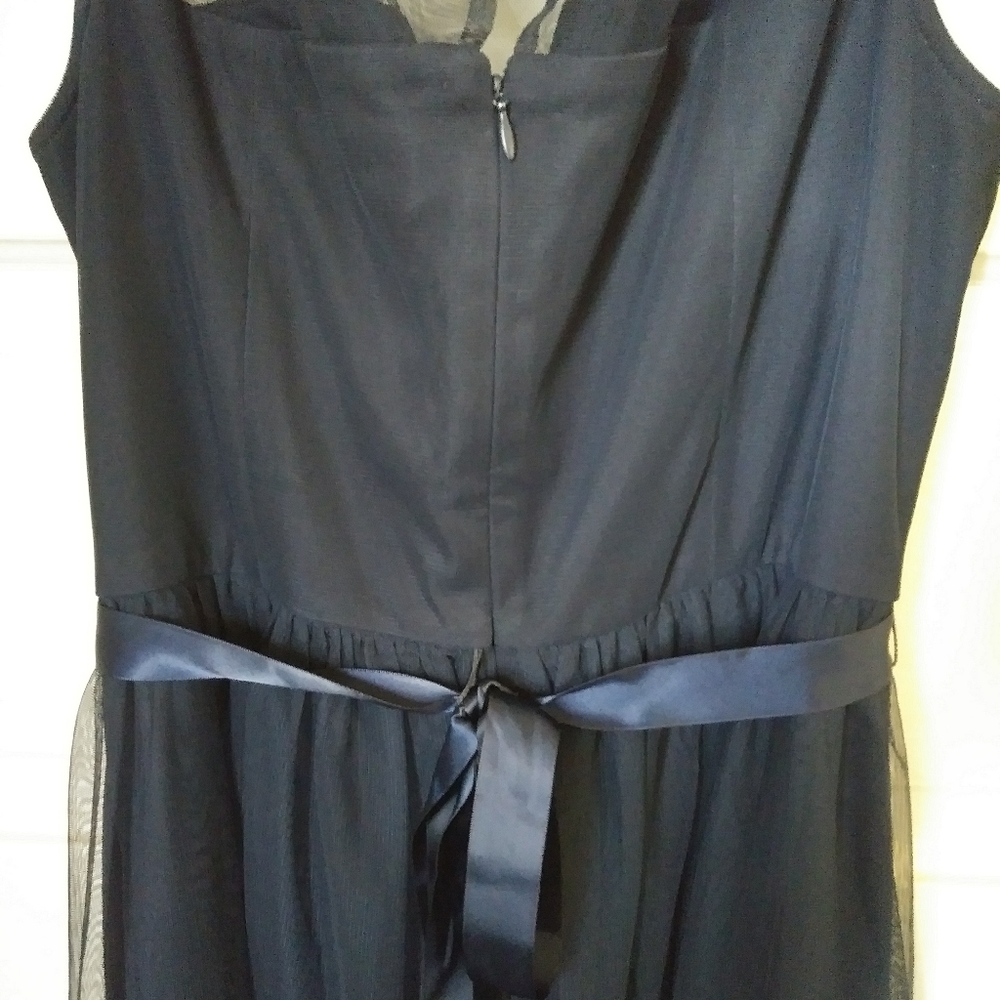 Sleeveless Illusion Neckline Dress with Satin Belt - Picture 6 of 7